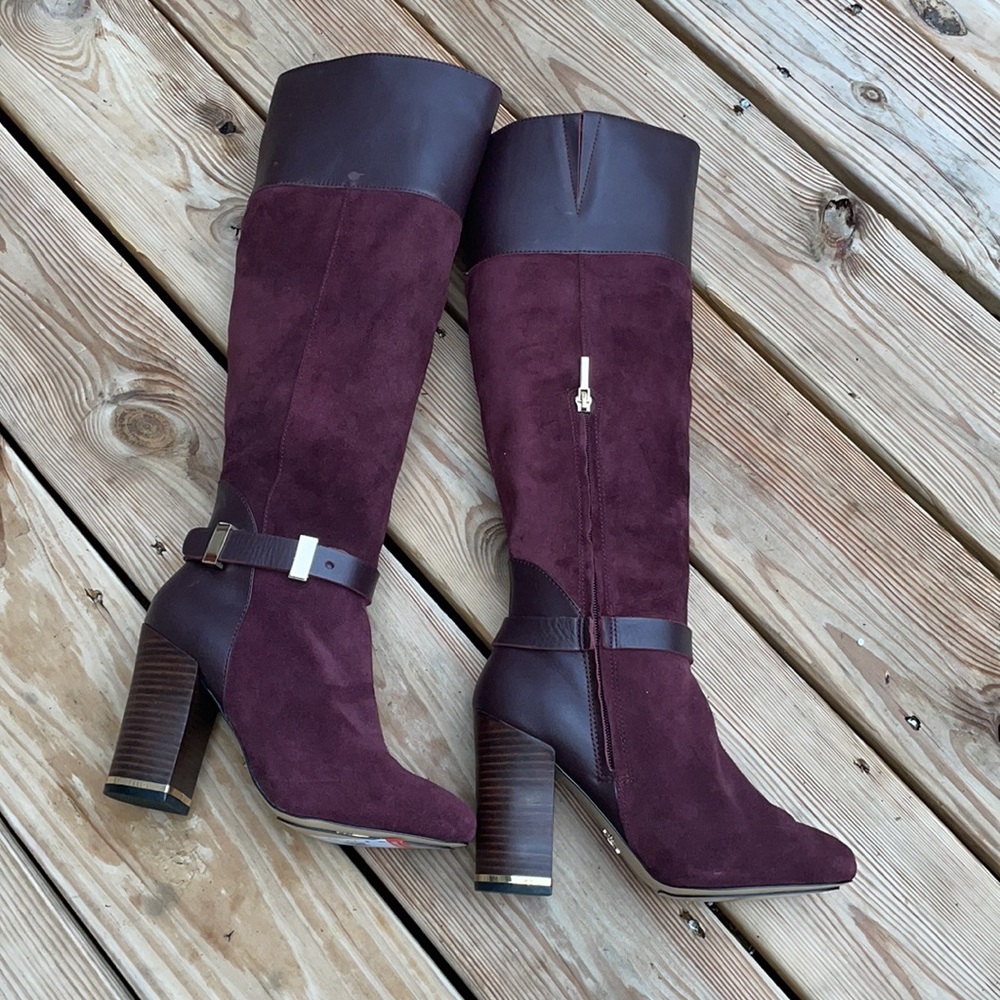 Hal Rubenstein Burgundy Suede Leather Knee High Boots Women’s Size 7.5M